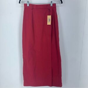 British Khaki Womens 4 Maxi Skirt 90’s Y2K Side Slit Faux Wrap Preppy Red Cotton